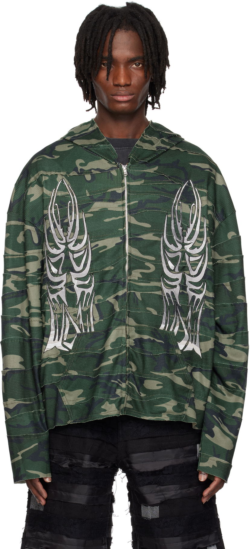 Sweatshirt Who Decides War Who Decides War Winged Wavelength Camo Zip-Up Hoodie Grøn | 1110650011SS25