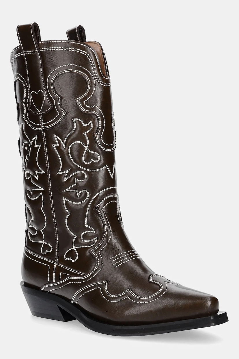 Sneakers og sko GANNI GANNI Mid Shaft Embroidered Western Boots Brun | S3112