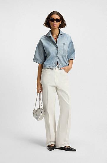 Jeans BOSS Modern-Fit Rigid Denim Jeans Hvid | 50535134, 1