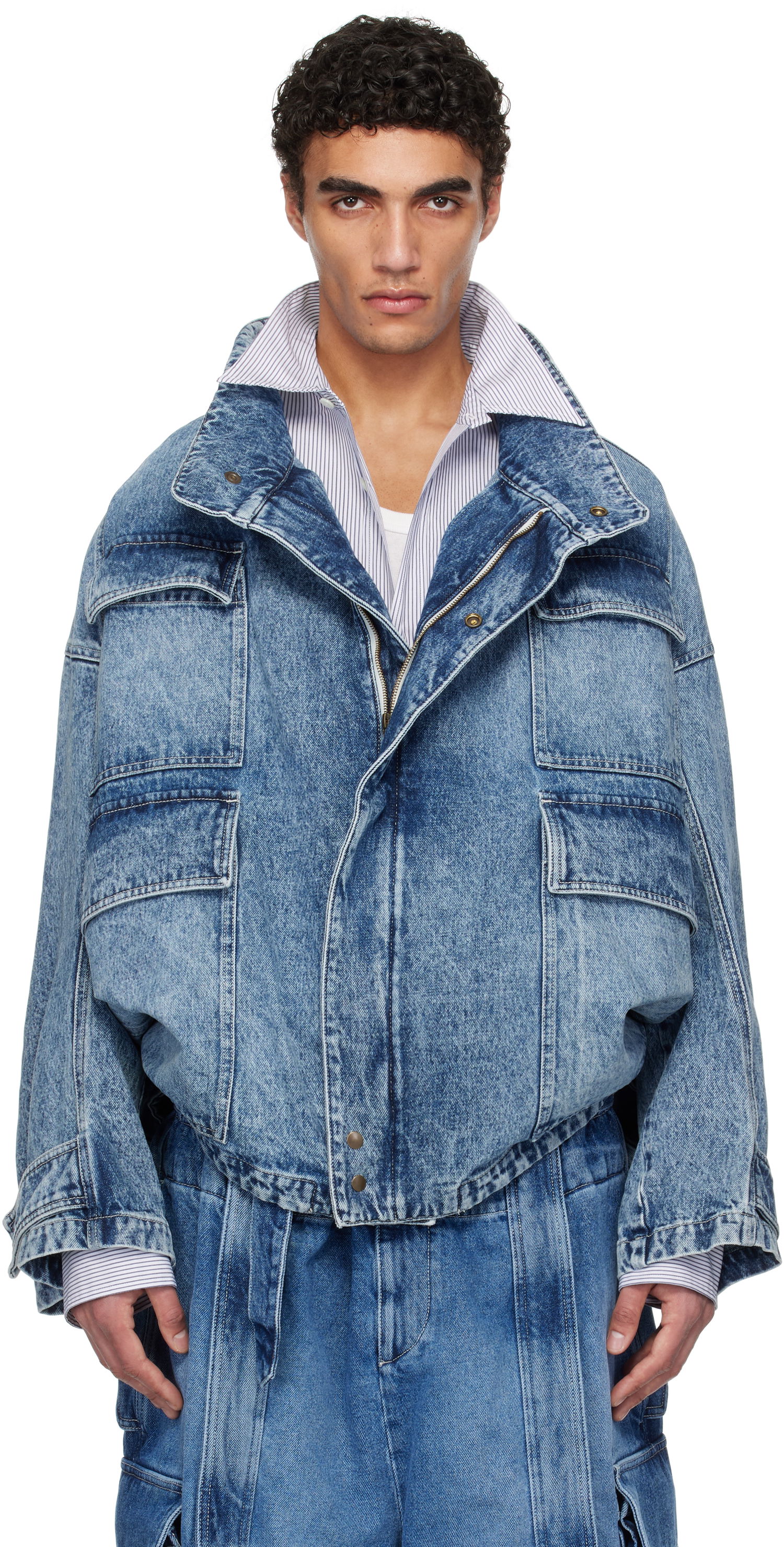 Jakke HED MAYNER Hed Mayner Flap Pocket Denim Jacket Blå | HMMA67024A-HA190, 0