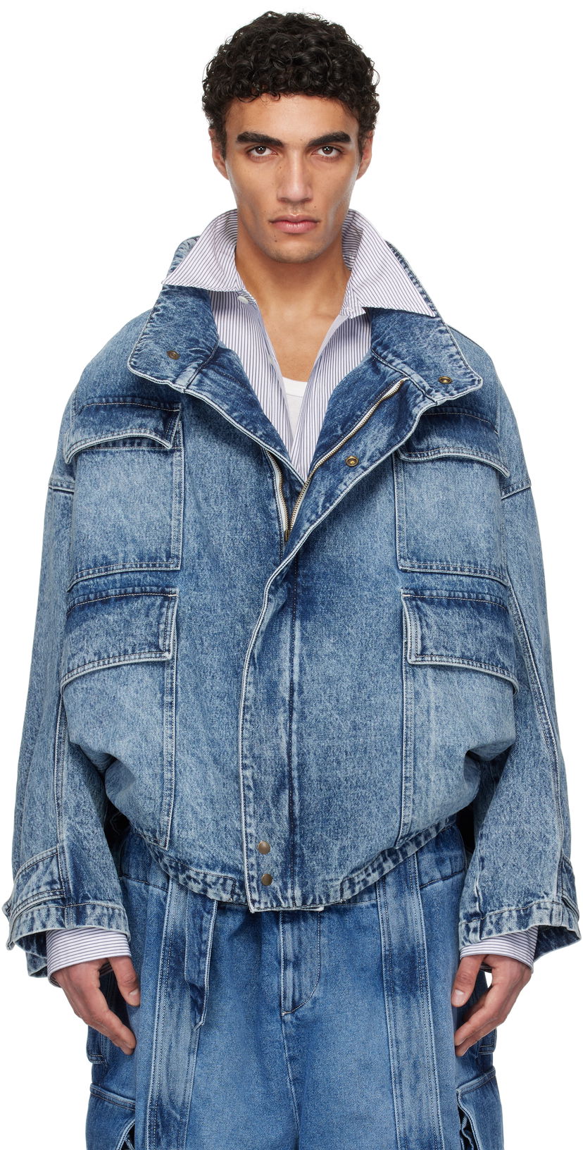 Jakke HED MAYNER Hed Mayner Flap Pocket Denim Jacket Blå | HMMA67024A-HA190