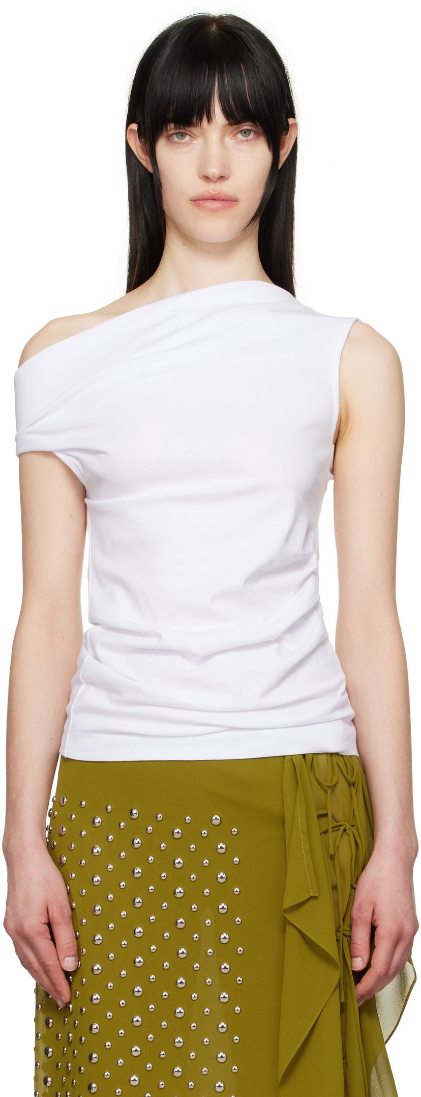 Tanktop Dries Van Noten Dries Van Noten Off-Shoulder Jersey Tank Top Hvid | 251-011143-1603