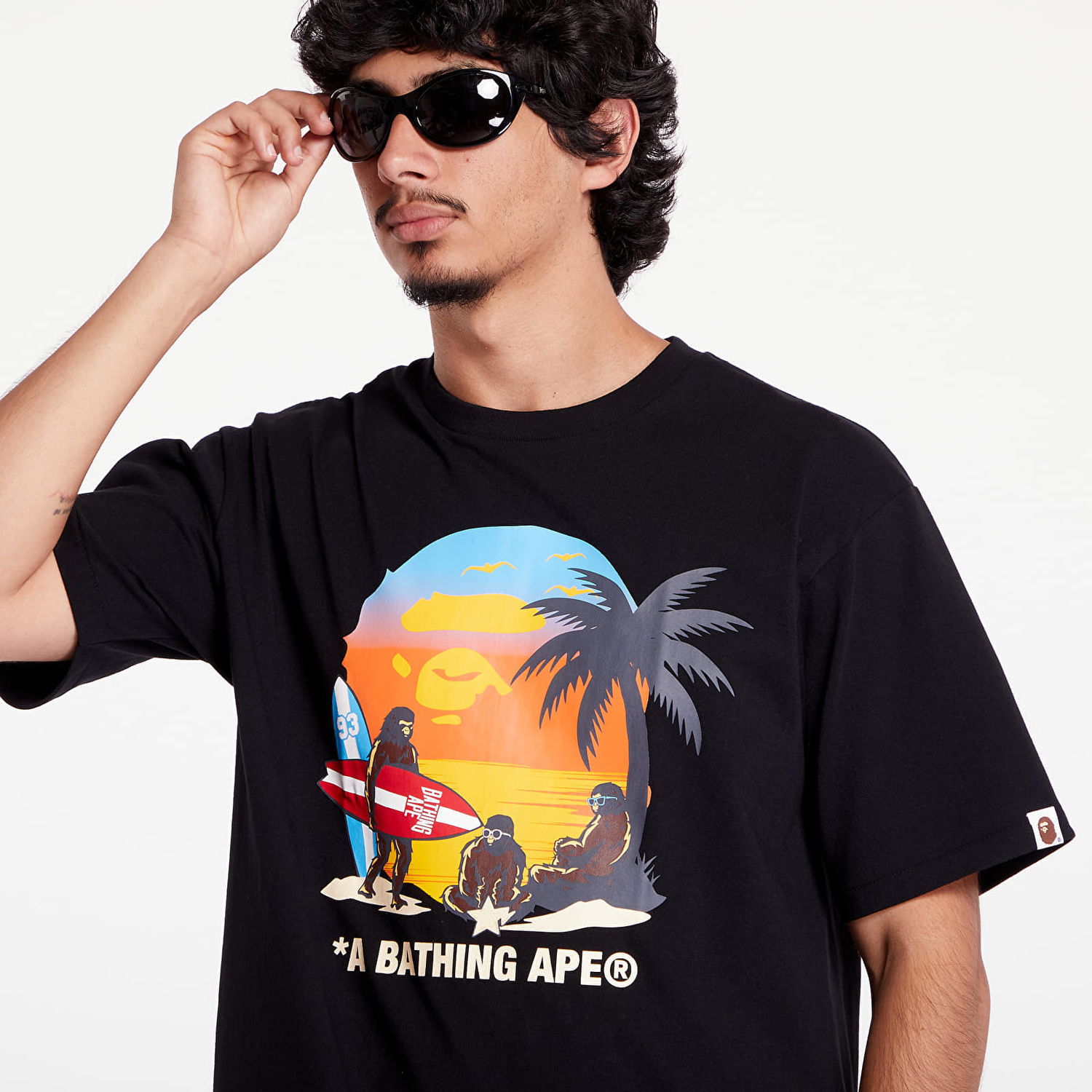 T-shirt BAPE A BATHING APE Sunset Beach Ape Head Tee M Black Sort | 001TEK701003F BLK, 1