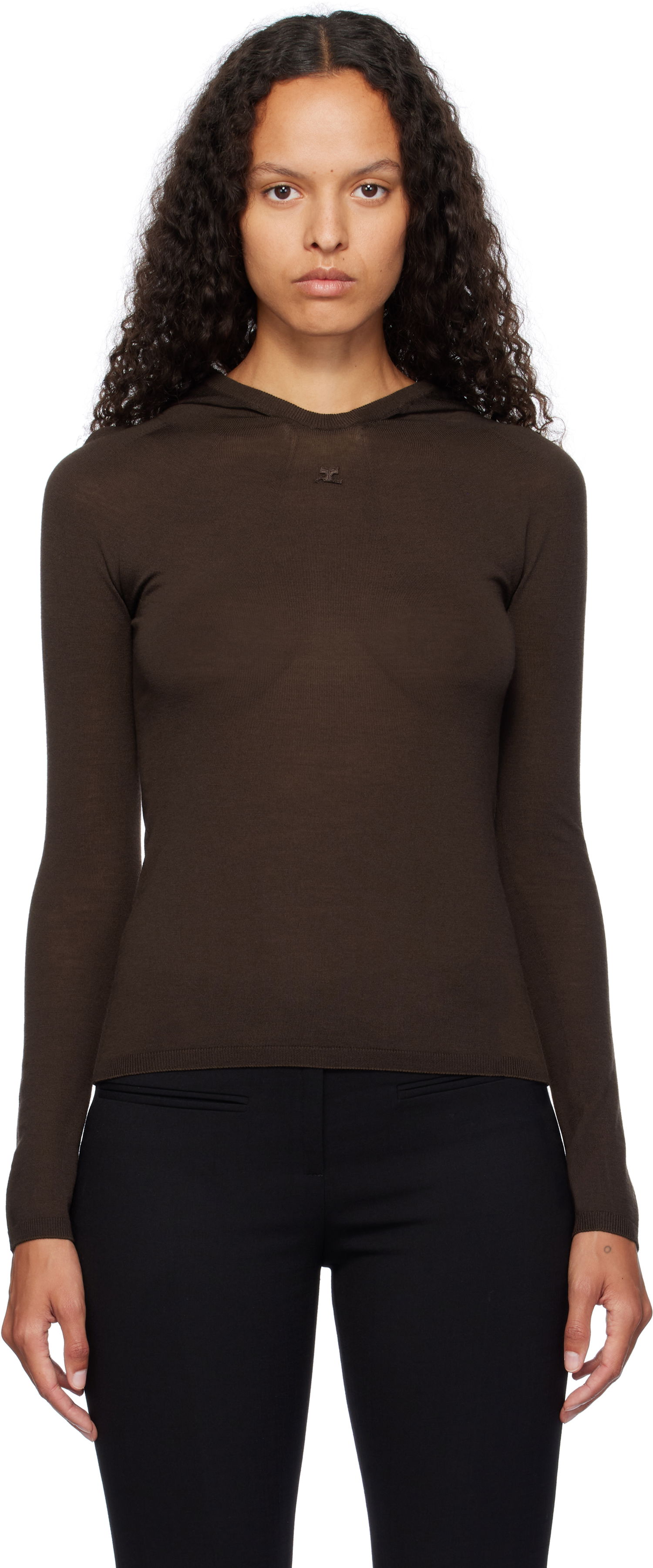 Sweatshirt Courrèges Light Knit Hoodie Brun | 424MPU200FI0060, 0