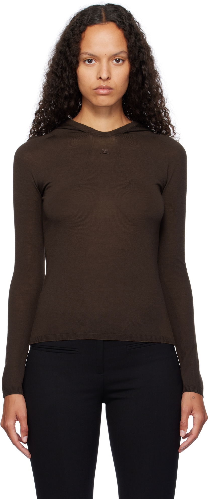 Sweatshirt Courrèges Light Knit Hoodie Brun | 424MPU200FI0060