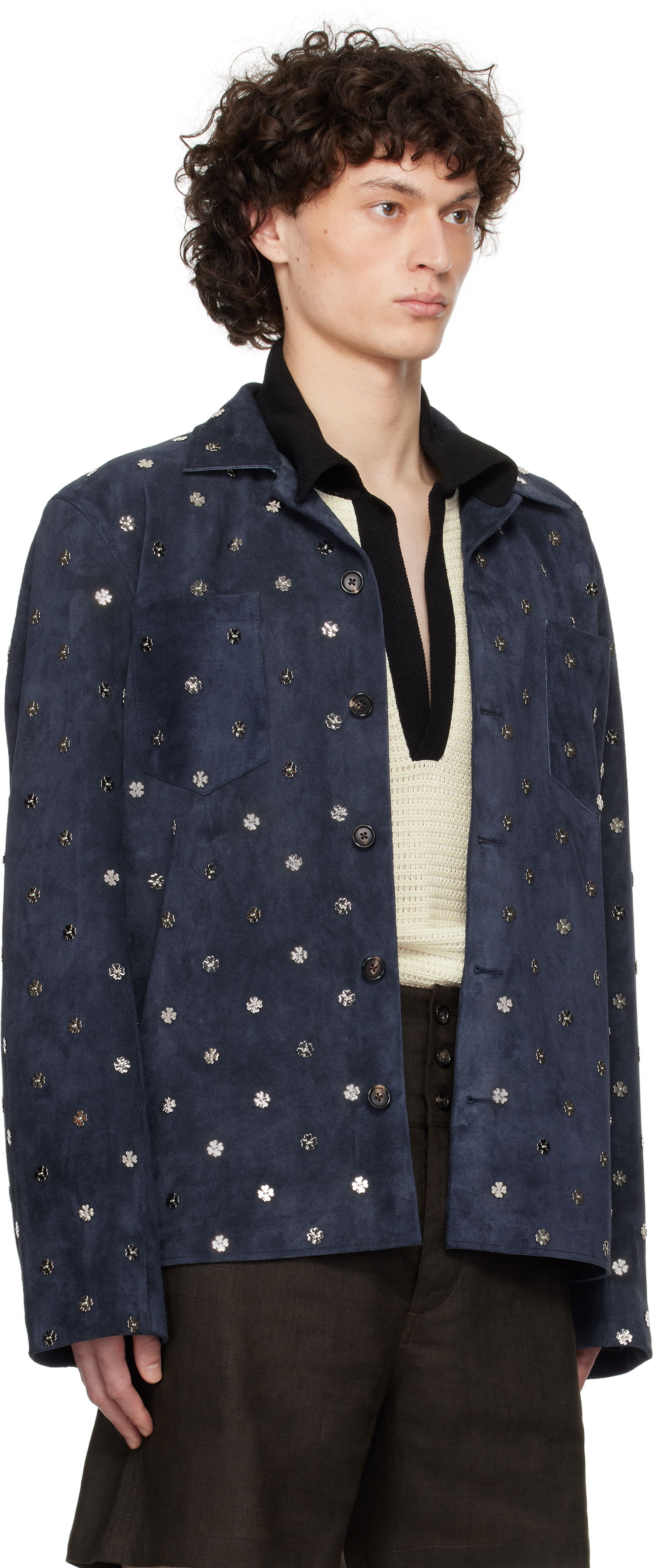 Jakke Bode Bode Clover Suede Work Shirt Blå | MRS25JA034, 1