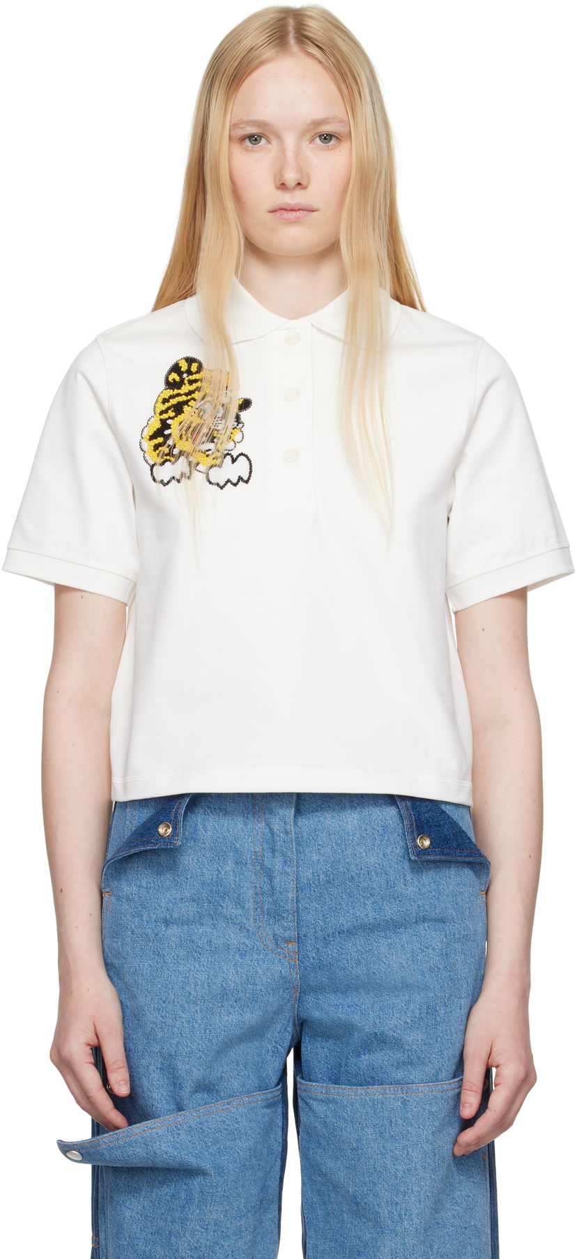 Polo skjorte KENZO Kenzo Paris VERDY Edition Embroidered Cropped Polo Hvid | FF52TS1704SB