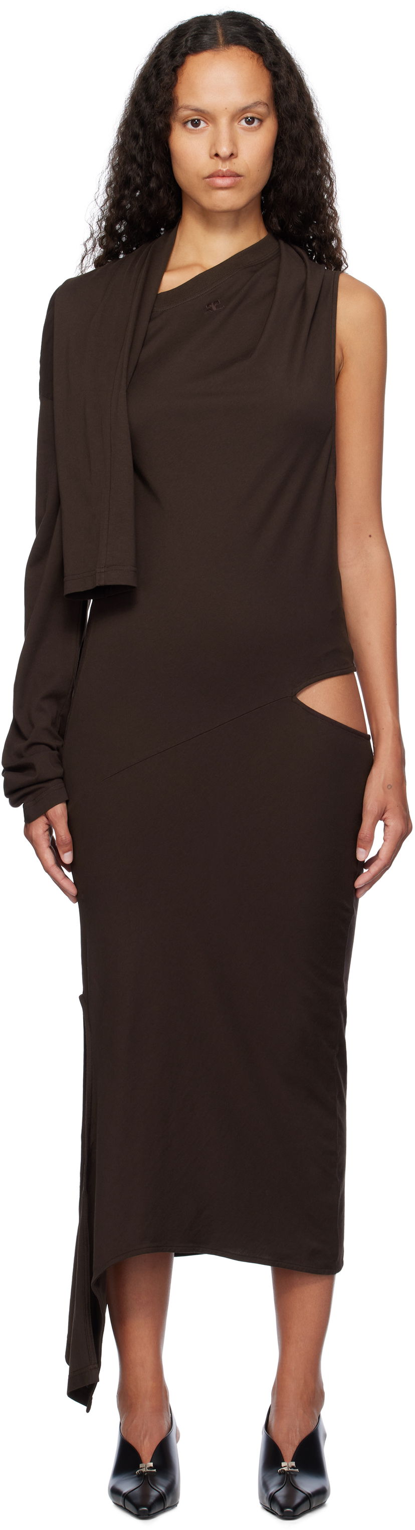 Kjole Courrèges Off Shoulder Midi Dress Brun | 424JRO486JS0175