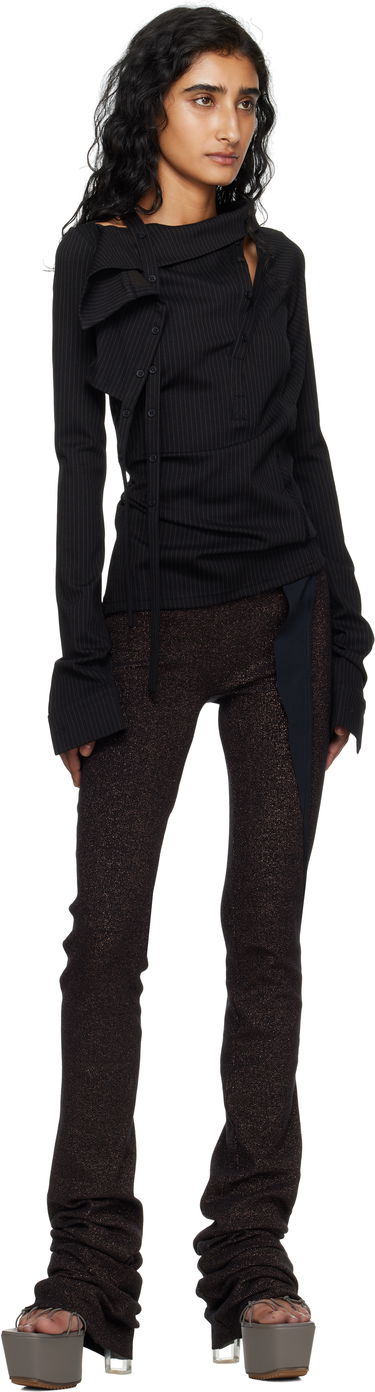 Skjorte Ottolinger Ada Pinstripe Asymmetric Long Sleeve Blouse Sort | 102-105904-01, 3