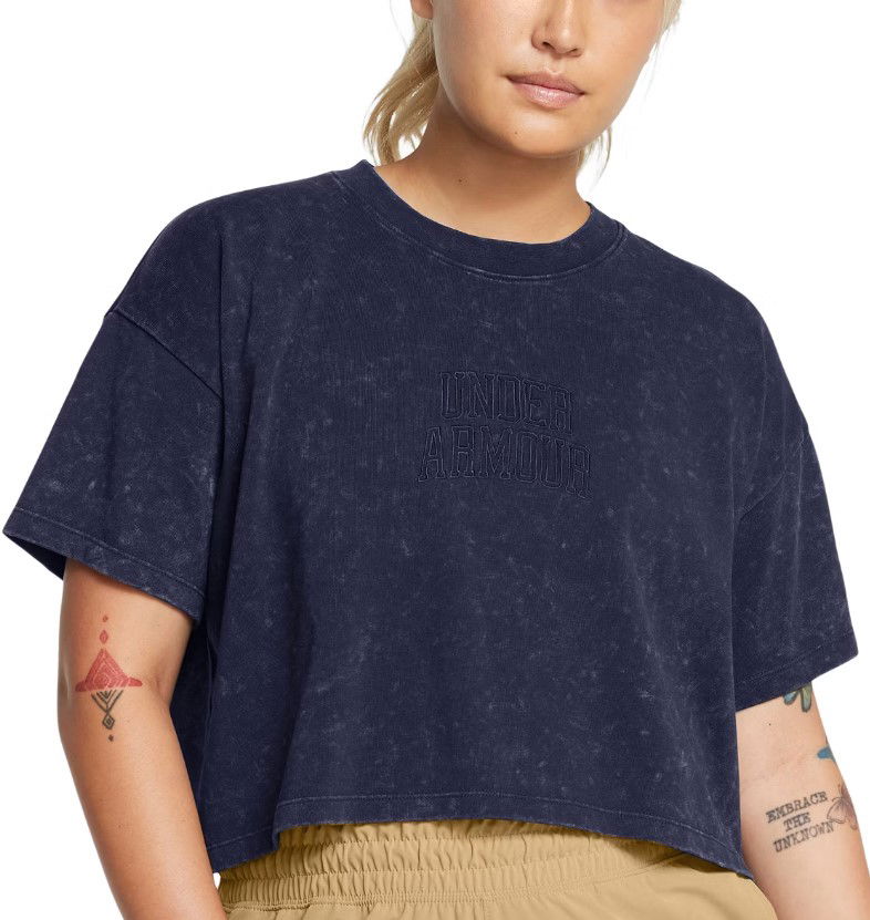 Crop top Under Armour Varsity Cropped T-Shirt Mørkeblå | 1389153-410