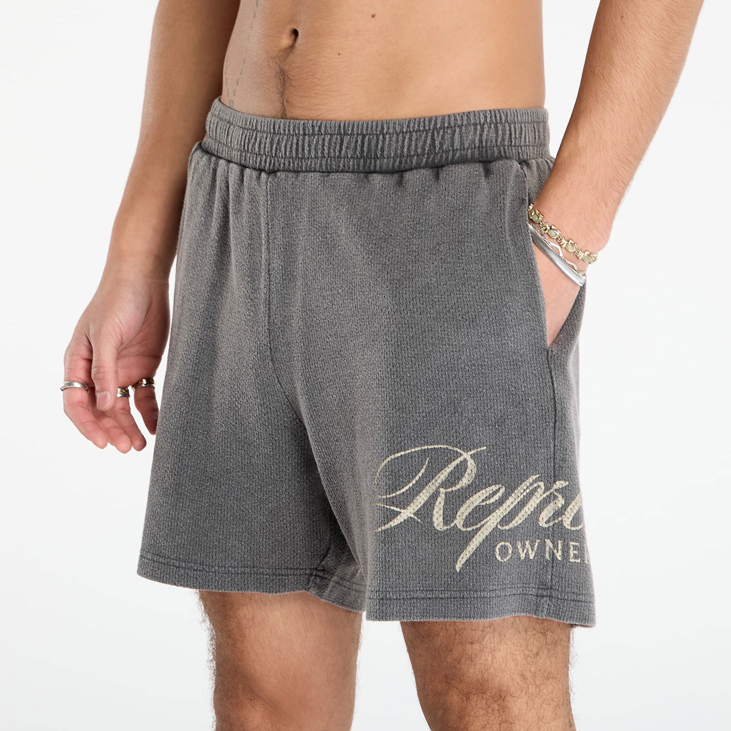 Shorts Represent Clo Owners Club Script Embroidered Textured Shorts Grå | OCM41237-47, 1