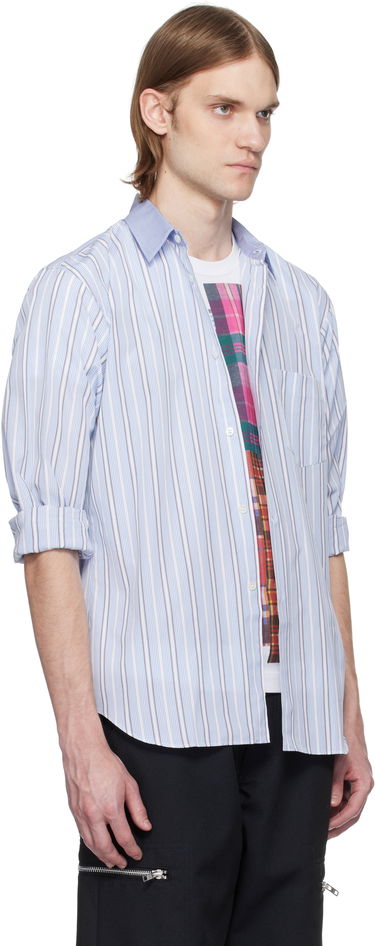 Skjorte Comme des Garçons Comme des Garçons Yarn Dyed Cotton Stripe Poplin Shirt Blå | FZ-B402-051, 1