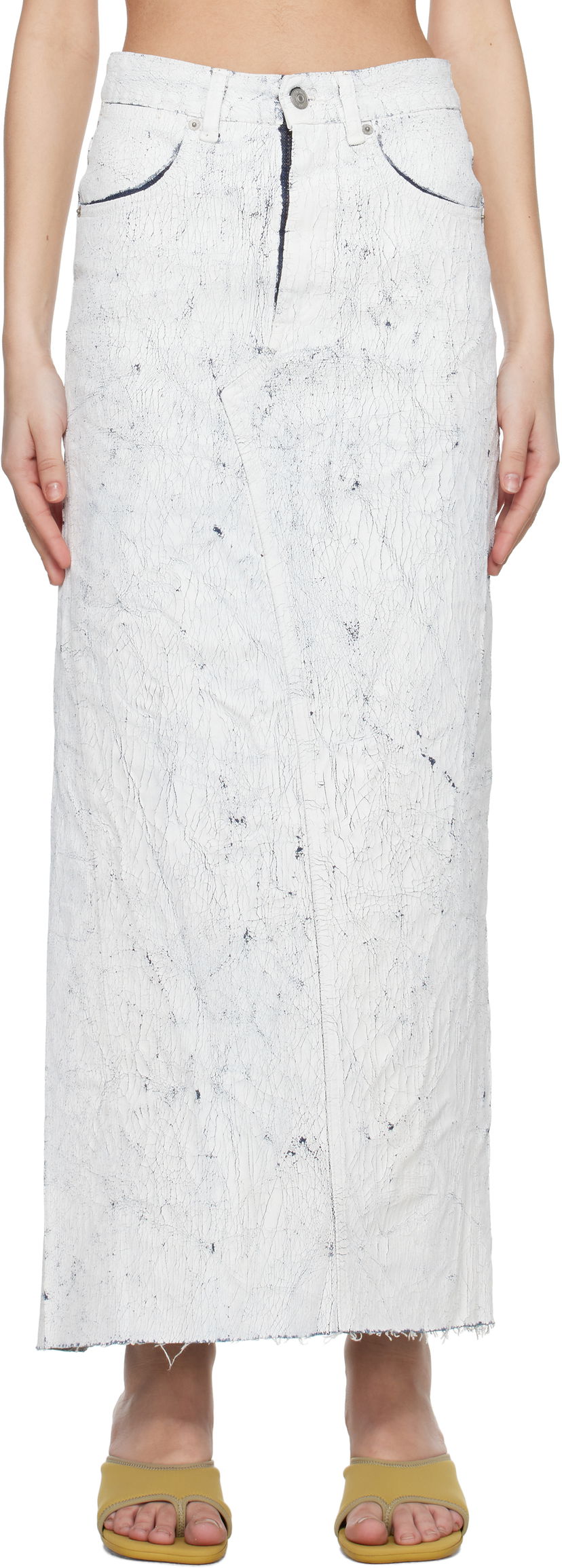 Nederdel Maison Margiela MM6 Maison Margiela Hand-Painted Denim Maxi Skirt Hvid | S62MI0027 M30028