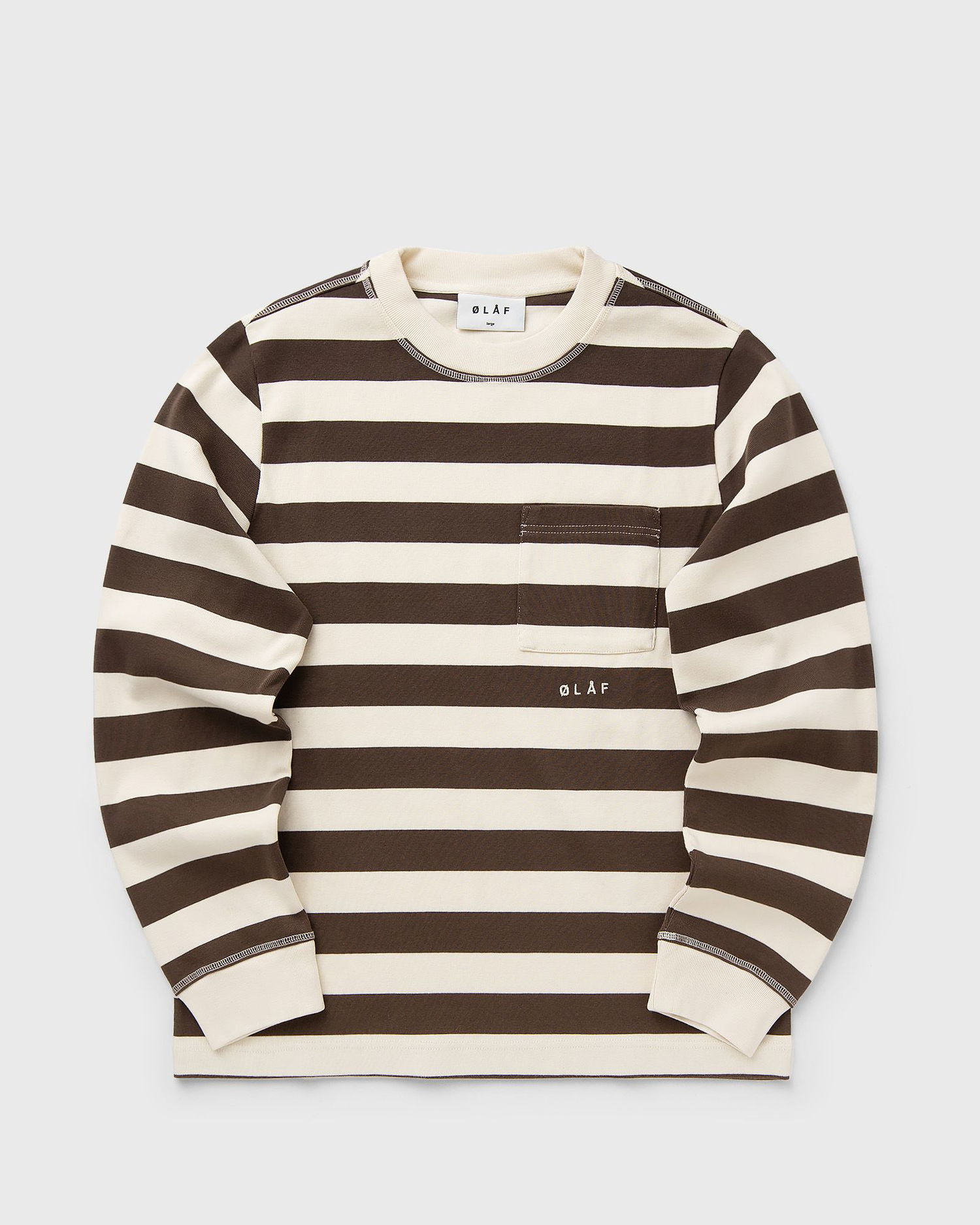 T-shirt ØLÅF Long Sleeve Striped Rib Crewneck Top with Pocket Beige | M220204-HOTFUDGE-OFF-WHITE, 0