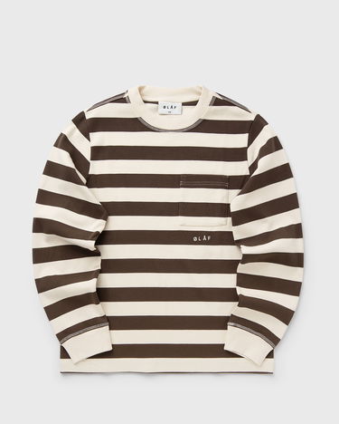 T-shirt ØLÅF Long Sleeve Striped Rib Crewneck Top with Pocket Beige | M220204-HOTFUDGE-OFF-WHITE, 0
