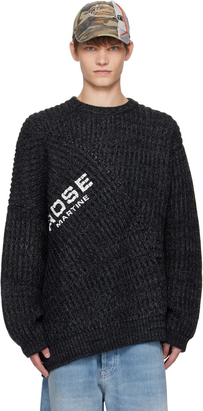 Sweater Martine Rose Martine Rose Engineered Fisherman Rib Sweater Sort | 971YA03053