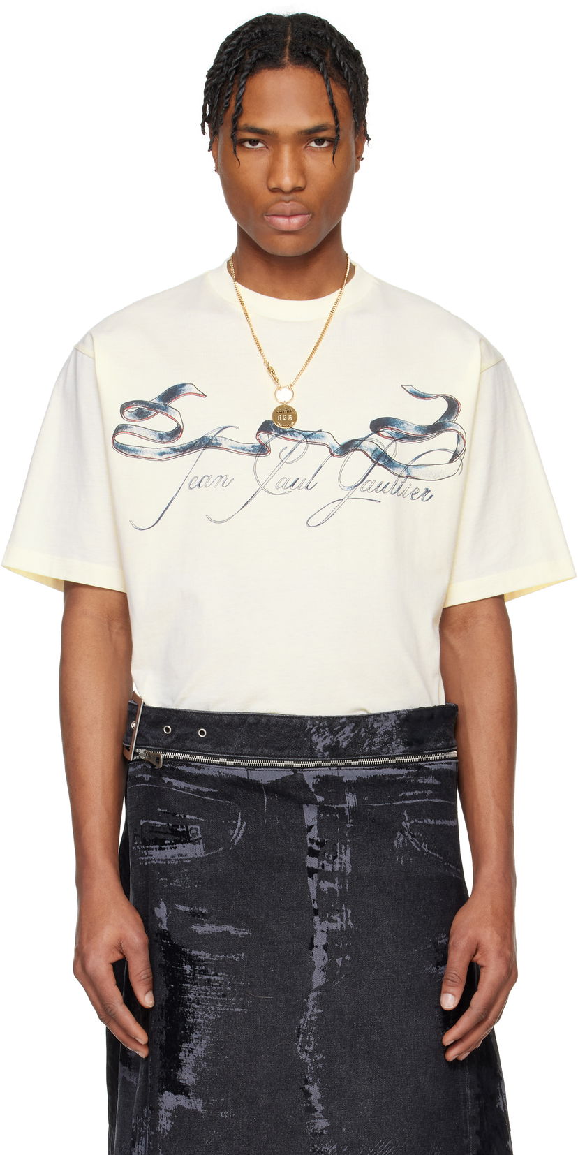 T-shirt Jean Paul Gaultier Jean Paul Gaultier Oversized Tattoo Ruban T-Shirt Beige | 25/34-F-TS118I-J090-0500