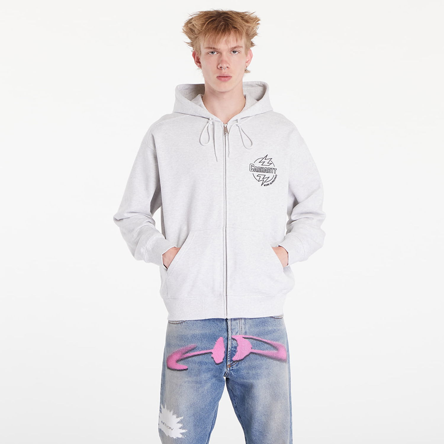 Sweatshirt Carhartt WIP Ablaze Hoodie UNISEX Ash Heather/ Black Grå | I033623.00OXX, 0