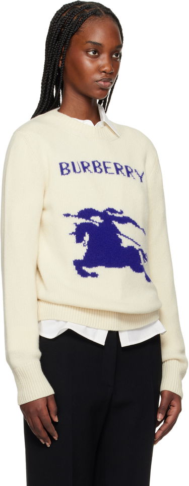 Sweater Burberry Burberry Wool Cashmere Equestrian Knight Design Sweater Hvid | 8103045, 1