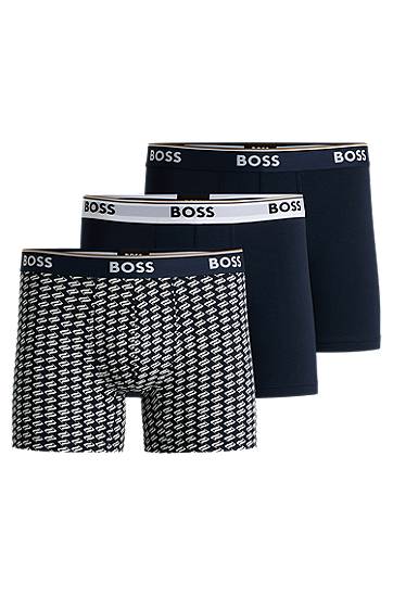 Boksere BOSS BOSS Three-Pack Stretch-Cotton Boxer Briefs with Logos Mørkeblå | 50531685