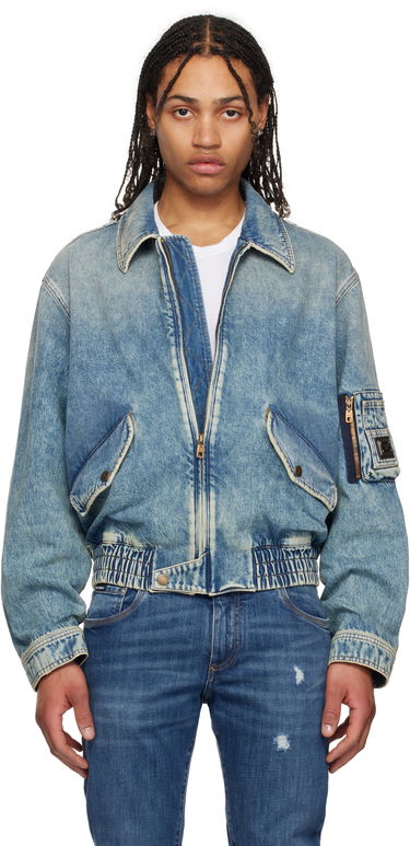 Bomberjakke Dolce & Gabbana Dolce&Gabbana Tag Denim Bomber Jacket Blå | G9BKNDG8ME5, 0