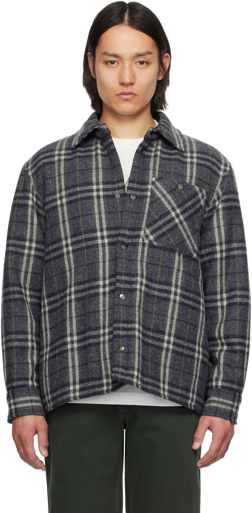 Skjorte Burberry Burberry Check Wool Overshirt Blå | 8102224