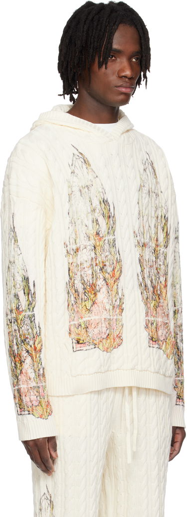 Sweater Who Decides War Who Decides War Flame Glass Cable Knit Hoodie Hvid | 1110200019SS25, 1
