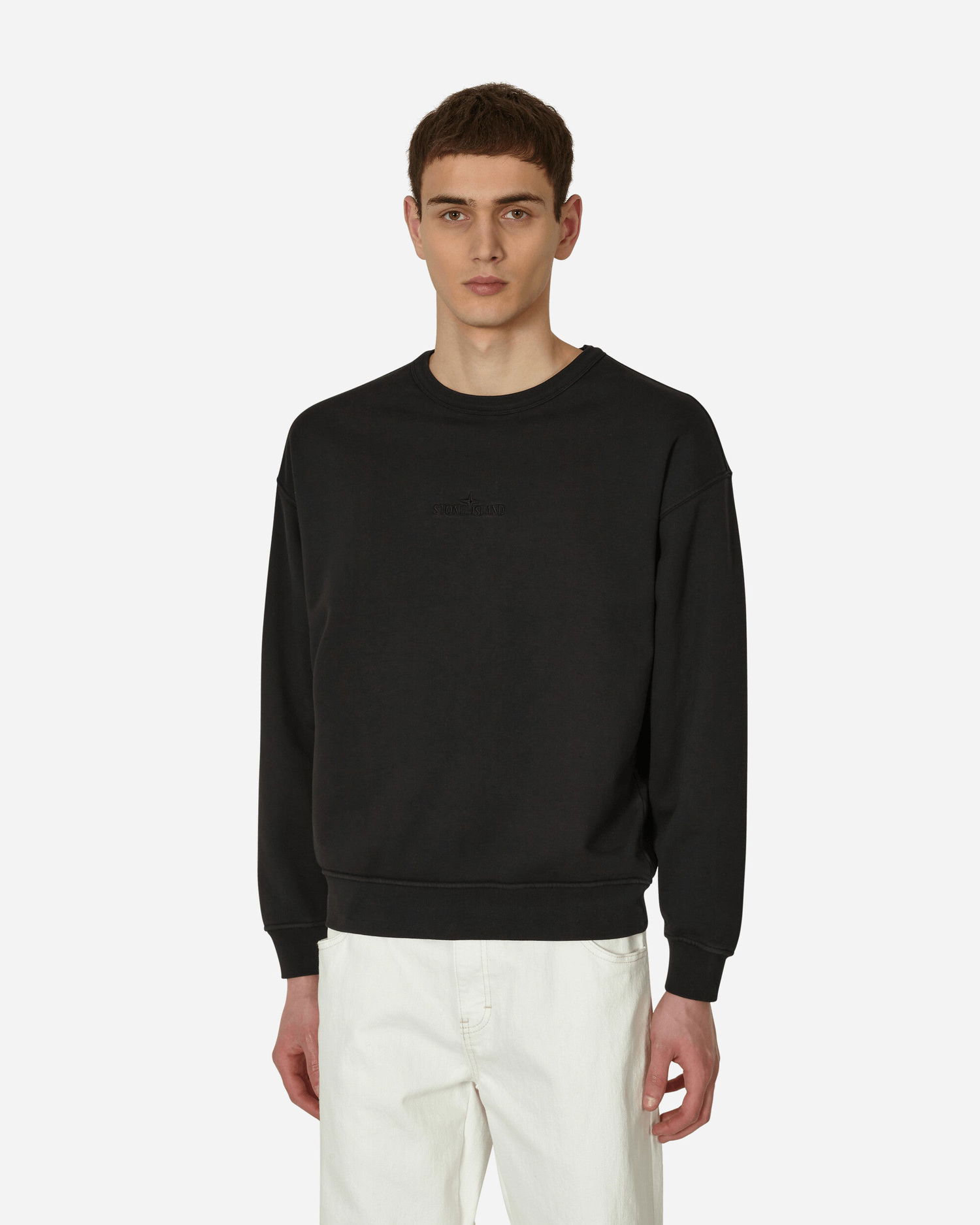 Sweater Stone Island Garment Dyed Embroidered Logo Crewneck Sort | MO781562951 V0029, 0