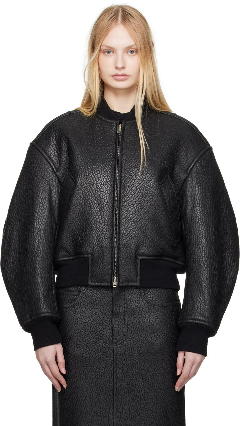 Bomberjakke Alexander Wang Alexander Wang Cropped Leather Bomber Jacket Sort | 1WC1252627