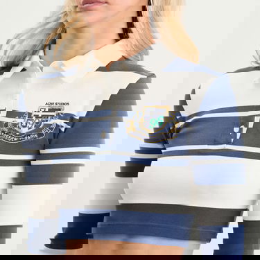 Polo skjorte Acne Studios Euston Cropped Striped Polo Shirt, Size Large Blå | AL0478-BL1, 4