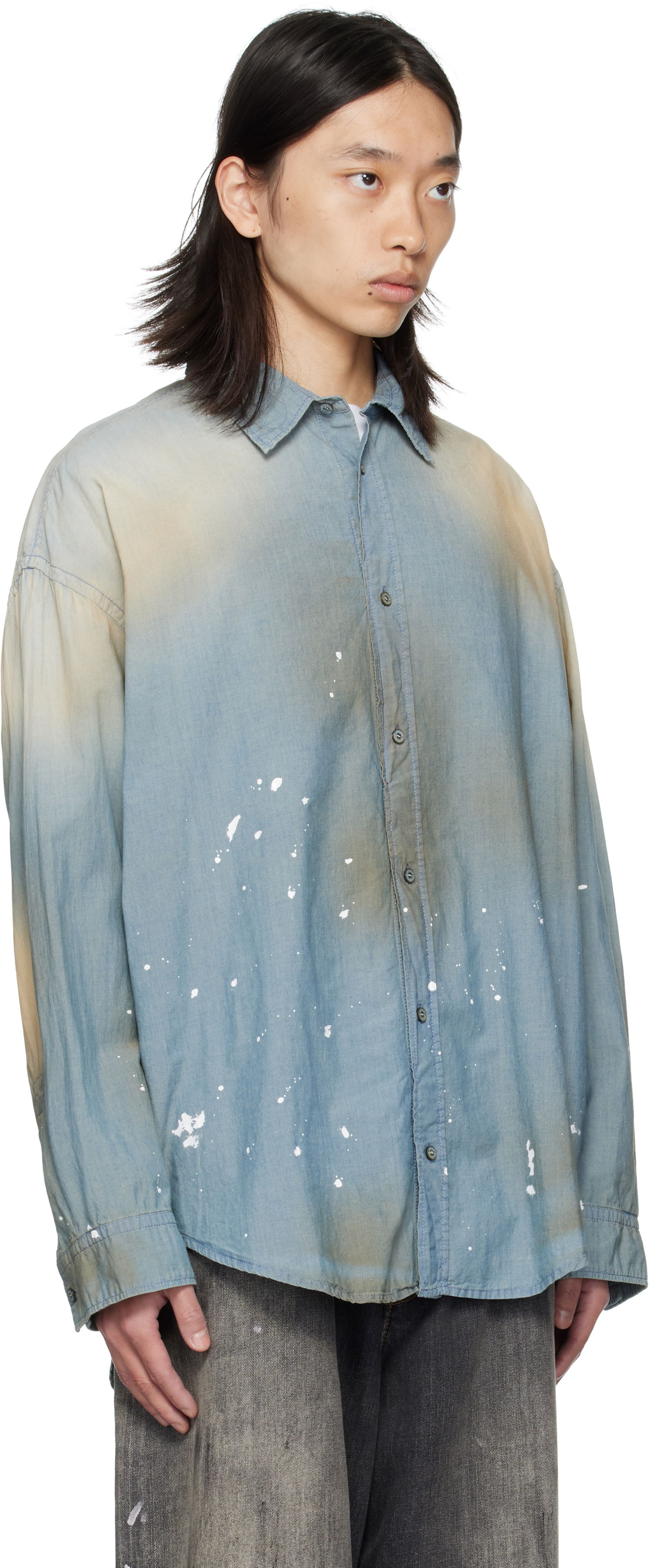 Skjorte Acne Studios Acne Studios Paint Splatter Button-Up Shirt Blå | BB0633-, 1