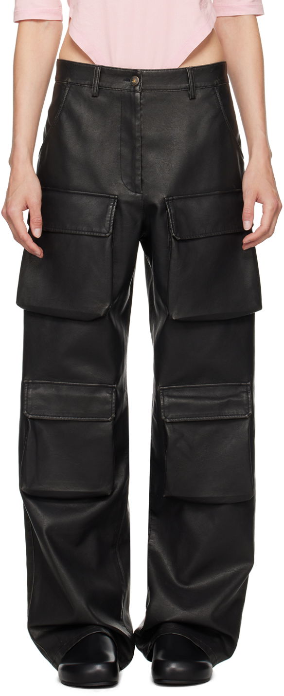 Cargo bukser MSGM Faux-Leather Cargo Pants Sort | 3741MDP16L 247622