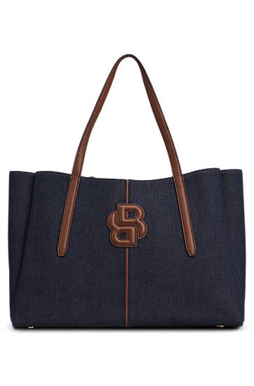 Mulepose BOSS Denim Tote Bag with Double B Monogram Blå | 50547575, 0