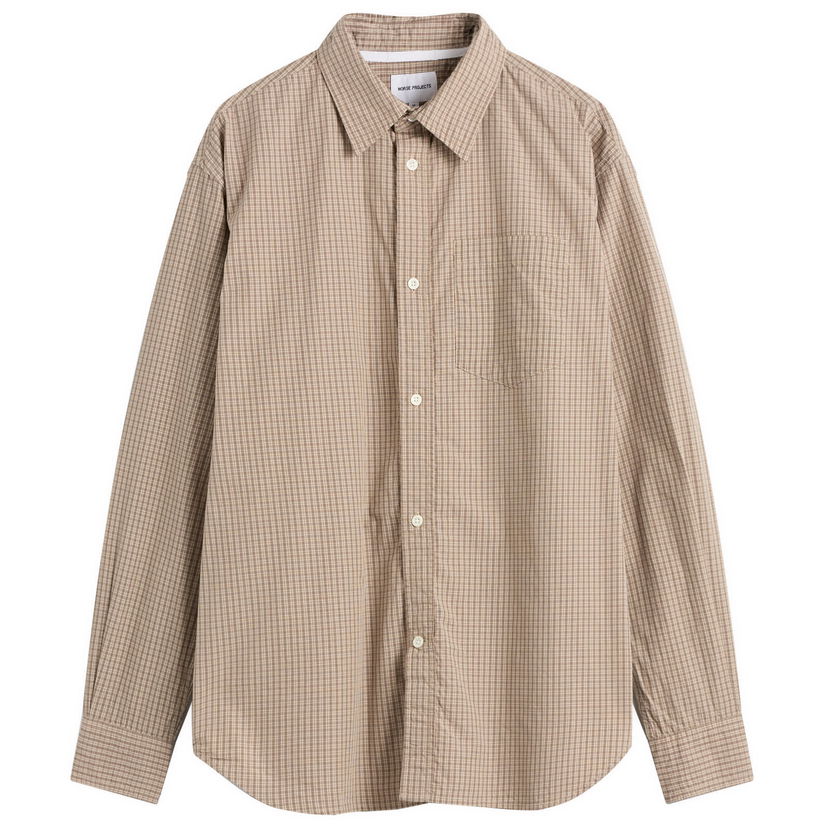 Skjorte NORSE PROJECTS Ole Oversize Poplin Check Shirt Beige | N40-0851-9023