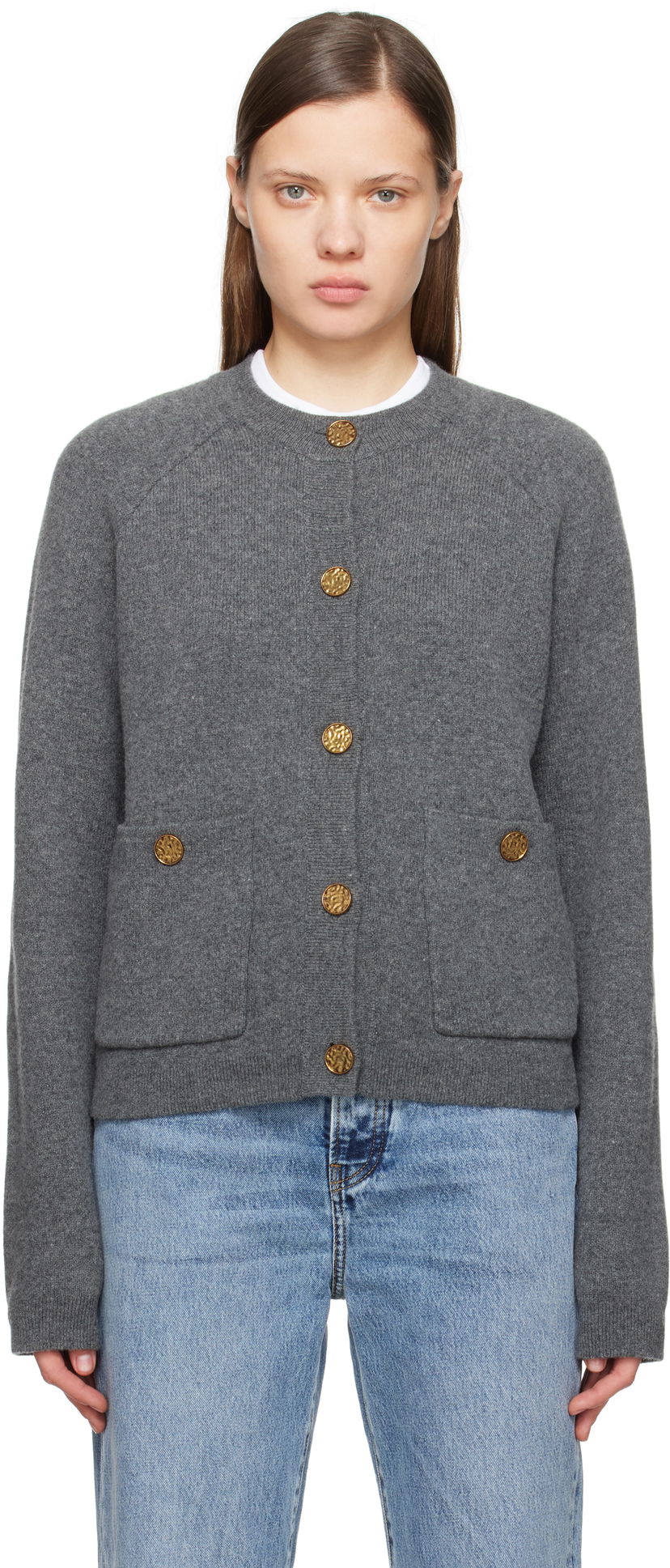Sweater TOTEME TOTEME Hammered Button Cardigan Grå | 251-WRT4357-YA0132