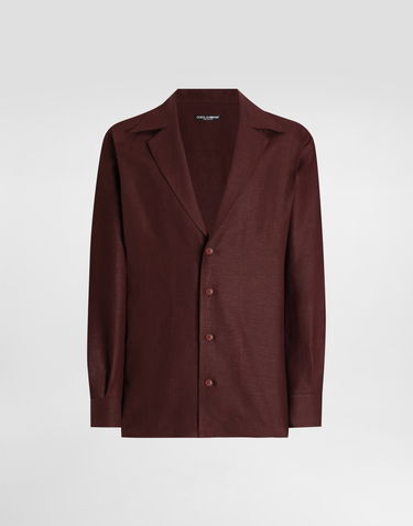 Skjorte Dolce & Gabbana Dolce & Gabbana Men's Linen Long Sleeve V-Neck Shirt Bourgogne | G5MX5TFU4MCM5039, 0