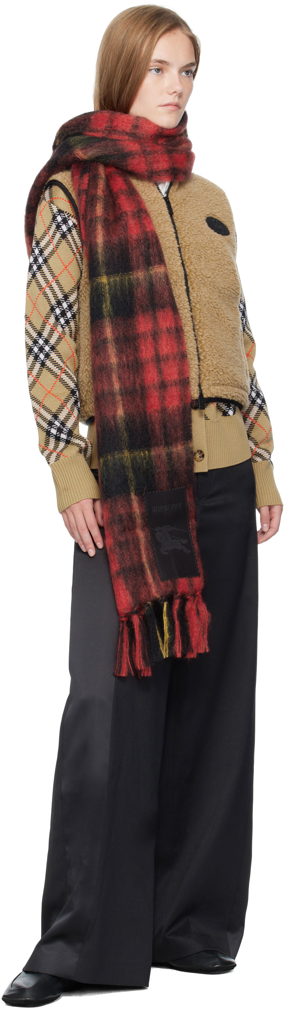 Tørklæde Burberry Burberry Check Mohair and Wool Scarf Rød | 8114096, 1