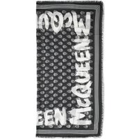 Tørklæde Alexander McQueen Graffiti Logo Skull Scarf Grå | 6611494418Q-1078, 1