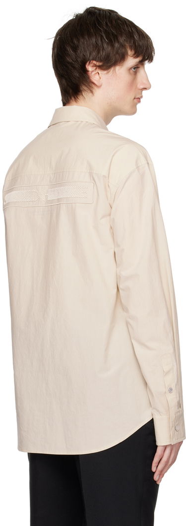 Skjorte Solid Homme Embroidered Long-Sleeve Button-Up Shirt with Flap Chest Pocket Beige | S231SH26, 2