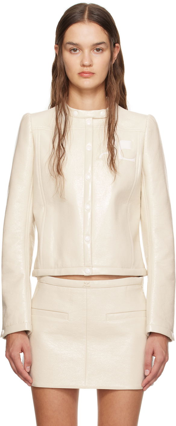 Jakke Courrèges Iconic Cropped Faux Leather Jacket Beige | 423CBL137VY0014