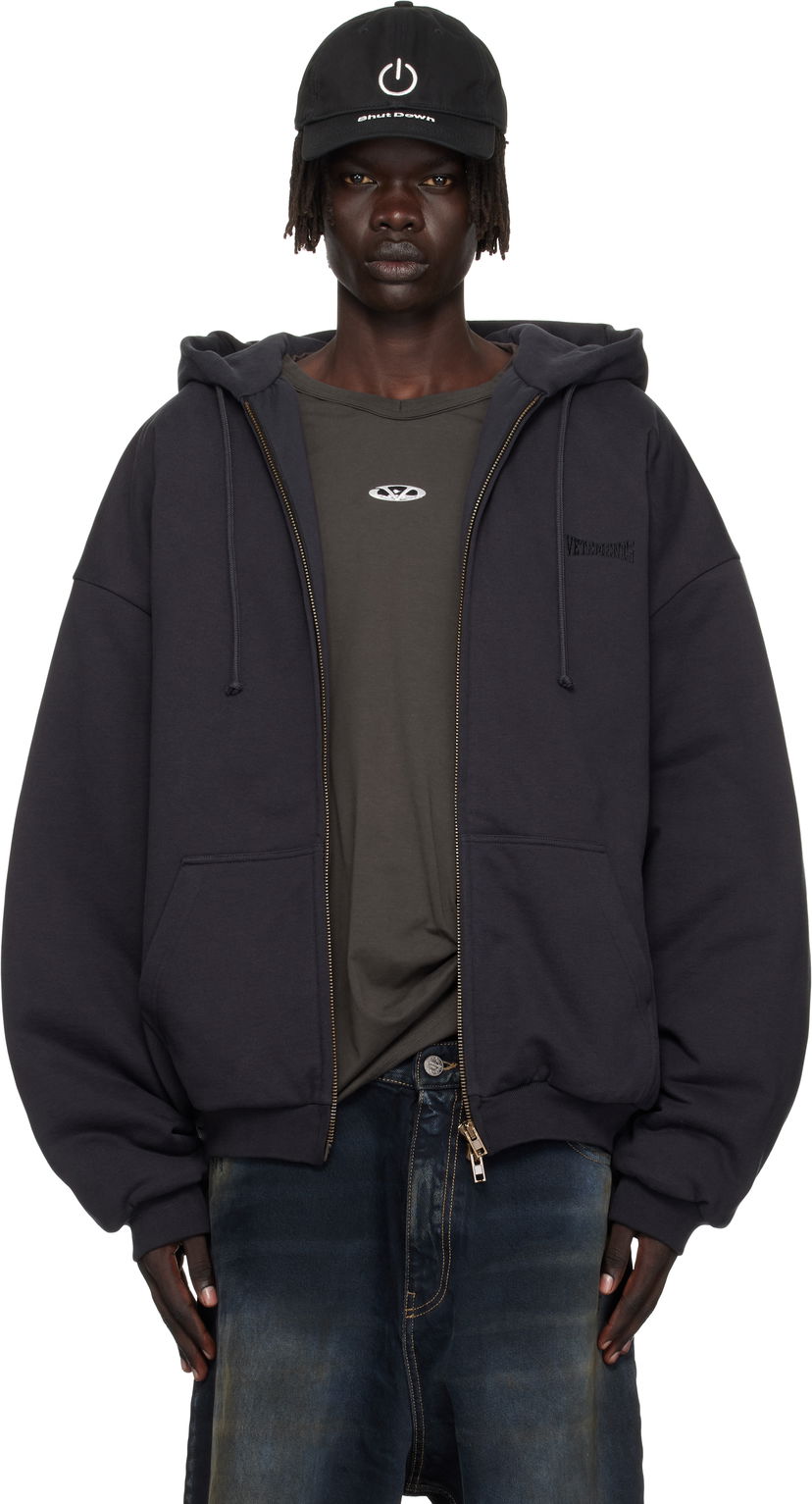 Sweatshirt VETEMENTS VETEMENTS Puffed Oversized Zip-Up Hoodie Sort | UH76ZU860B