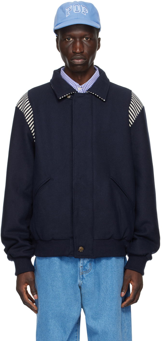 Bomberjakke Pop Trading Company Striped Bomber Jacket Mørkeblå | POPSS24_05-006