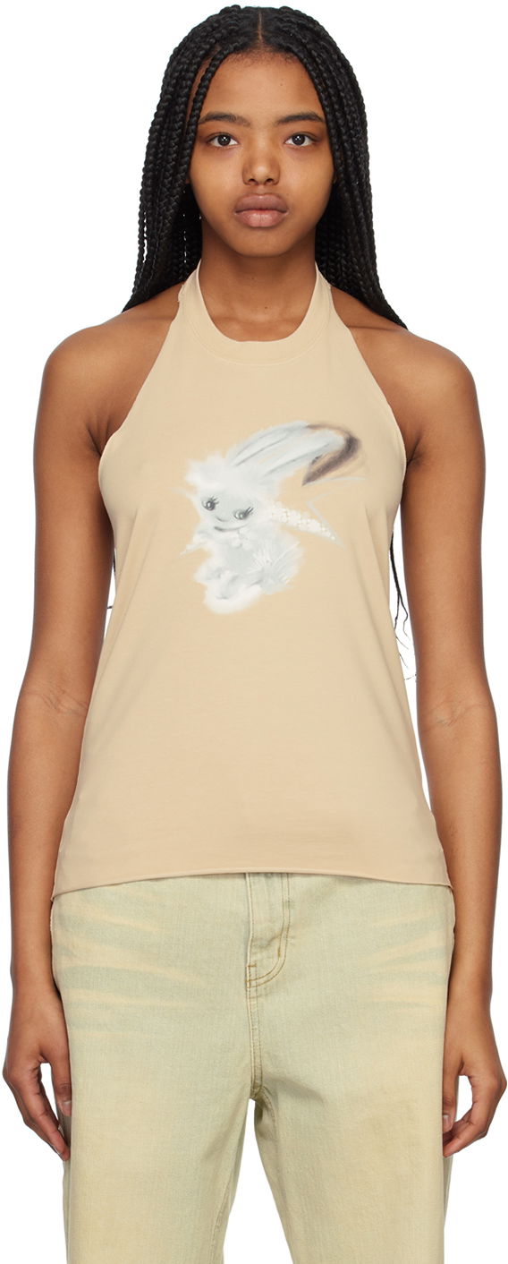 Tanktop We11done We11done Women's Halter Neck Graphic Tank Top Beige | WD-TT1-23-738-W-BG