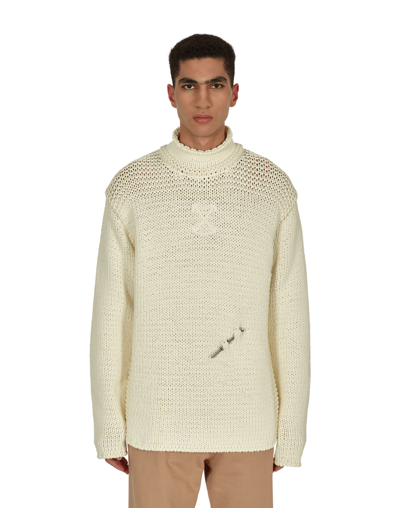 Sweater Off-White Meteornail Knit Zip Mockneck Sweater Beige | OMHA122F21KNI001 6161