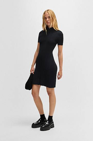 Kjole BOSS Slim-Fit Irregular-Rib Crepe Dress Sort | 50514293, 1