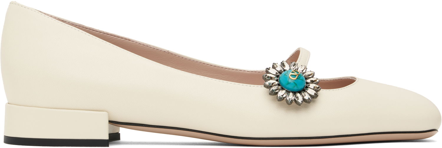 Skopleje Valentino Valentino Garavani Mary-Jane Ballerina Flats with Crystal Embellishment Hvid | 6W2S0LL7DHS, 0