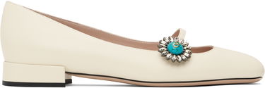 Skopleje Valentino Valentino Garavani Mary-Jane Ballerina Flats with Crystal Embellishment Hvid | 6W2S0LL7DHS, 0