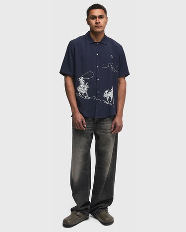 Skjorte One of These Days Into The Distance Cowboy Embroidered Camp Shirt Mørkeblå | 01C-16-005-NAVY, 2
