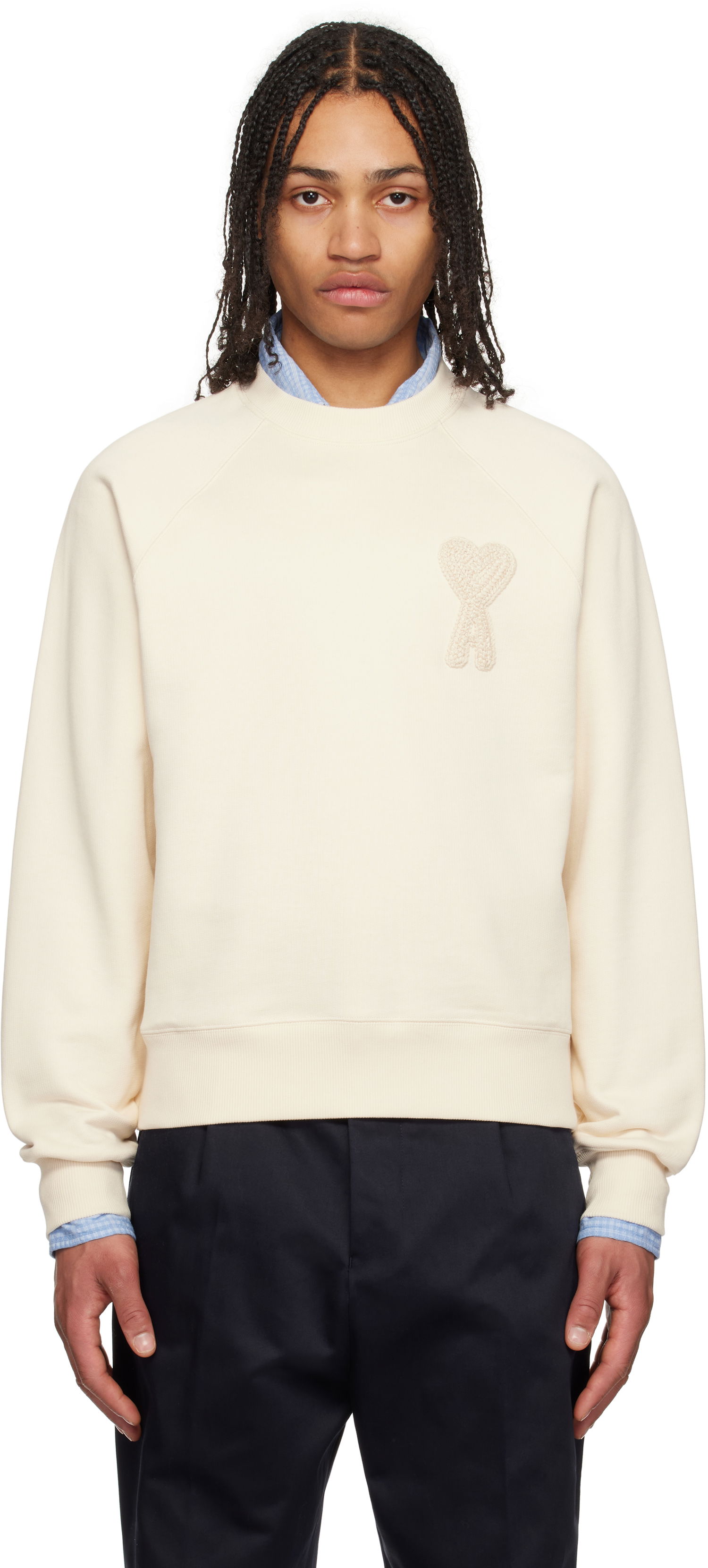 Sweater AMI AMI Paris Cotton Ami de Coeur Patch Sweatshirt Beige | USW055.747, 0