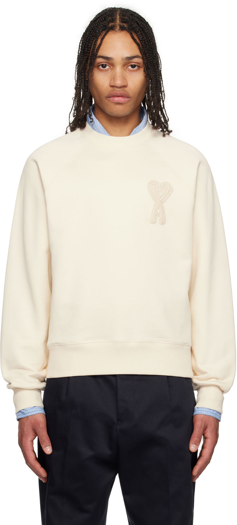 Sweater AMI AMI Paris Cotton Ami de Coeur Patch Sweatshirt Beige | USW055.747
